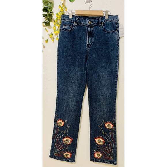 NWT DG2 Diane Gilman Women Jeans Embellished Embroidered Bootcut Jeans-size 4T - Picture 1 of 10